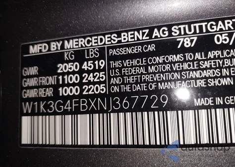 2022 Mercedes-Benz A 220 4Matic from USA, damaged, VIN W1K3G4FBXNJ367729